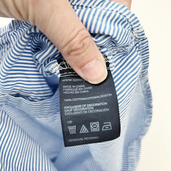 [Tommy Hilfiger] Blue White Striped Button Down Dress Shirt Cotton Size 12M Boys - Picture 4 of 5